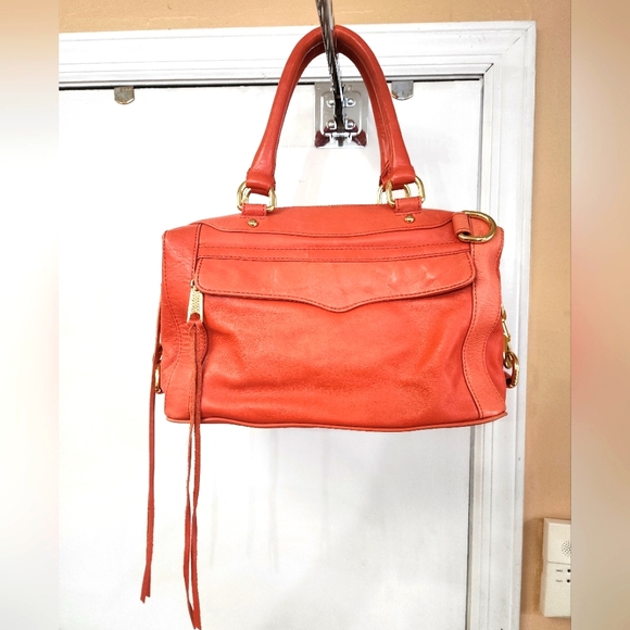 Rebecca Minkoff M.A.B. Satchel Handbag 100% Leather Orangish Red - Picture 1 of 8